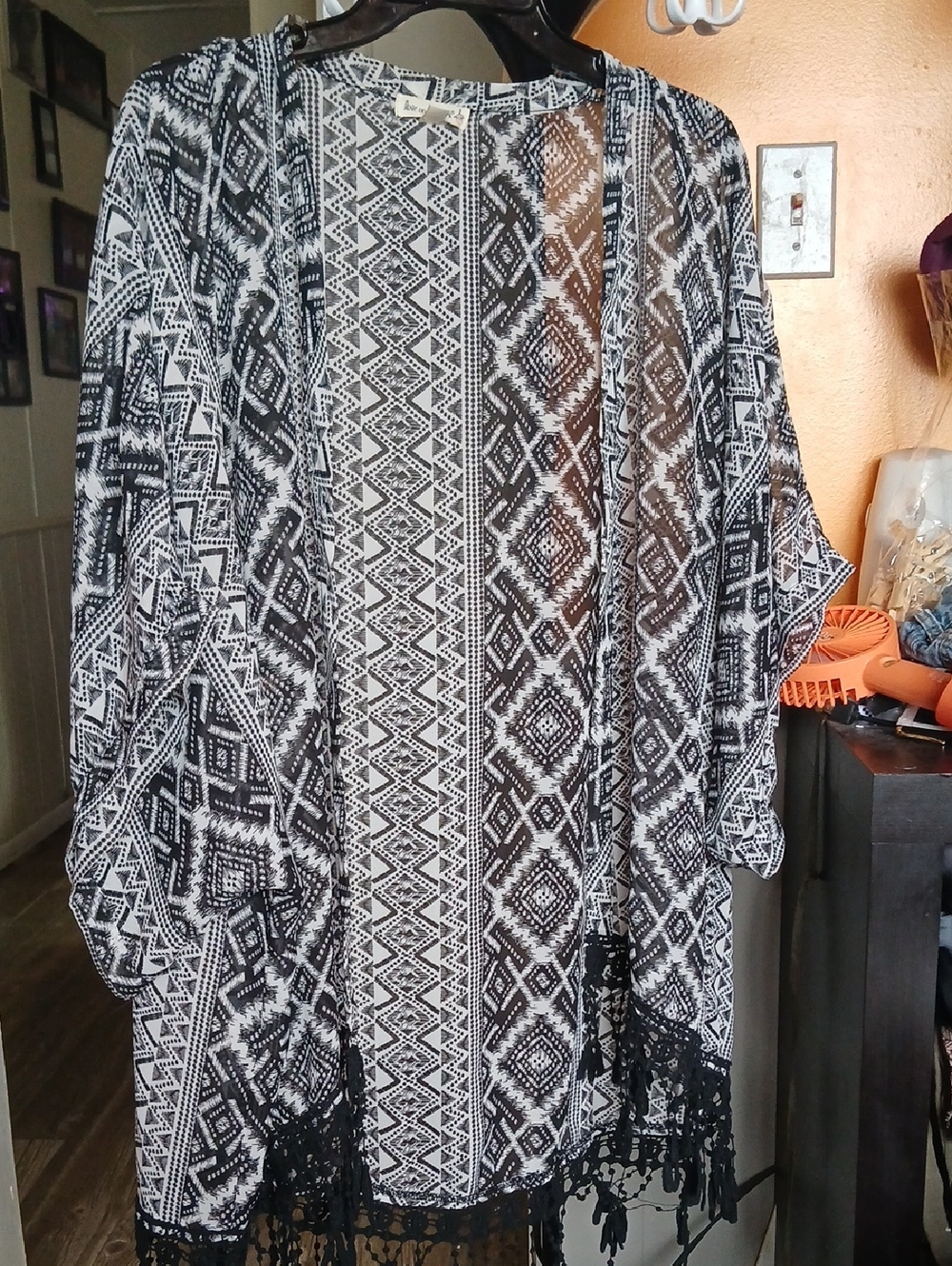 love on a hanger Black and Brown Aztec Open Kimono